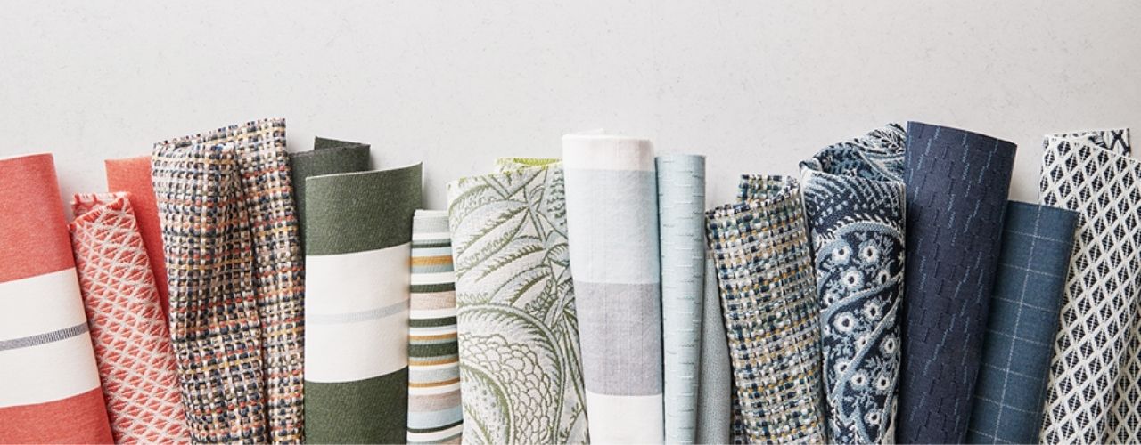 Sunbrella fabrics in blue, grey, green, orange, and in different patterns. Sunbrella fabrics in blue, grey, green, orange, and in different patterns.