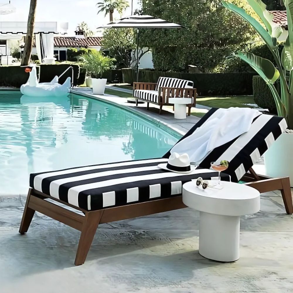Black and White Striped Chaise Lounge Chair Cushions