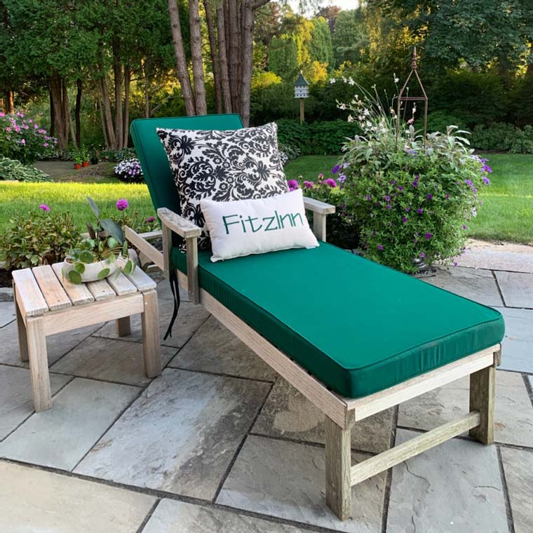 Green Custom Chaise Lounge Cushions Made With Sunbrella Fabric