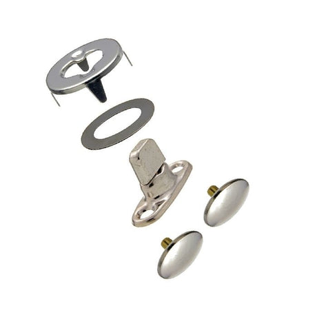 Common Sense Turn Button Fastener Set - Cloth - to - Cloth (Nickel - Plated Brass) 0.68 inch Turn Button - Outdoor Fabric Central