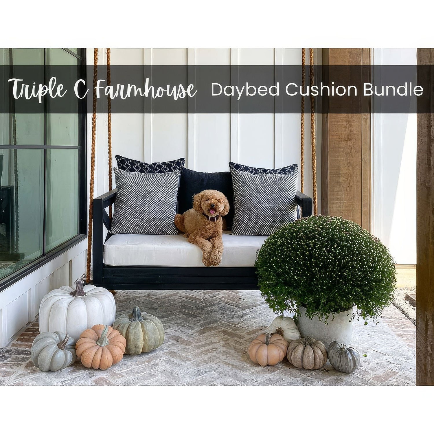 Curated Swing Bed Cushion Bundle - Triple C Farmhouse Set - Sunbrella Cushion Set - Outdoor Fabric Central