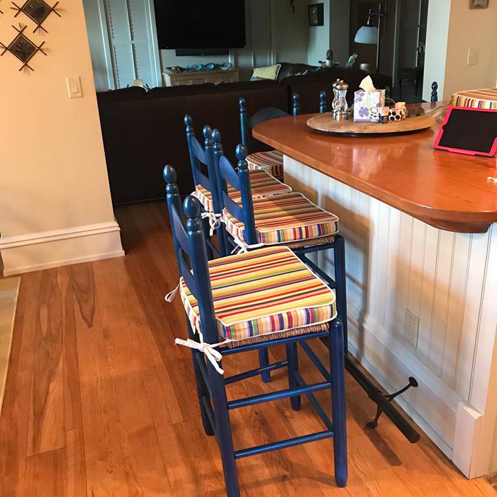 Custom barstool cushions made with Sunbrella fabric