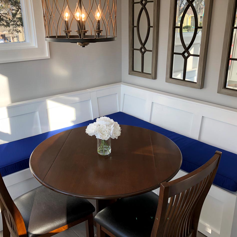 Blue Custom Bench Seat Kitchen Nook Cushions Made With Sunbrella Fabric