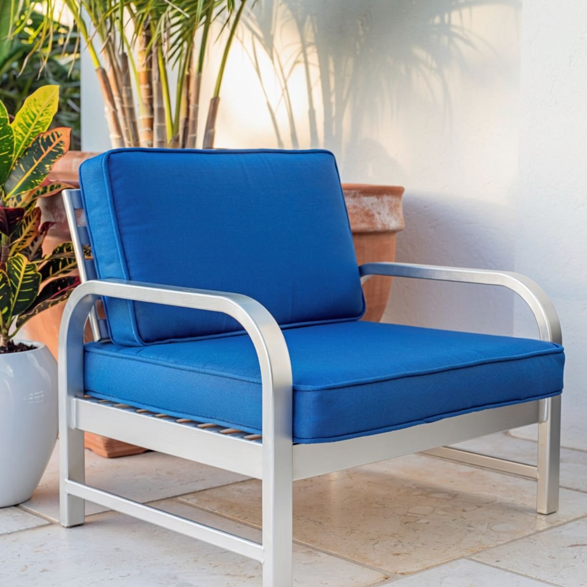 Blue custom outdoor chair cushion