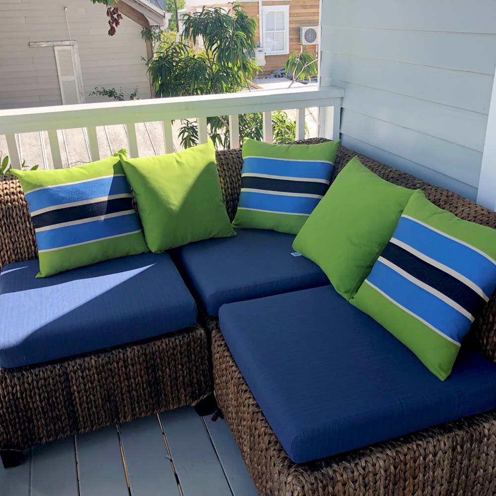 Blue Custom Sofa Cushion Made With Sunbrella Fabric