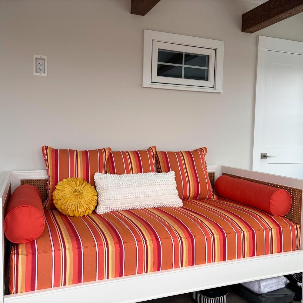 Custom outdoor daybed cushions made with Sunbrella Fabric