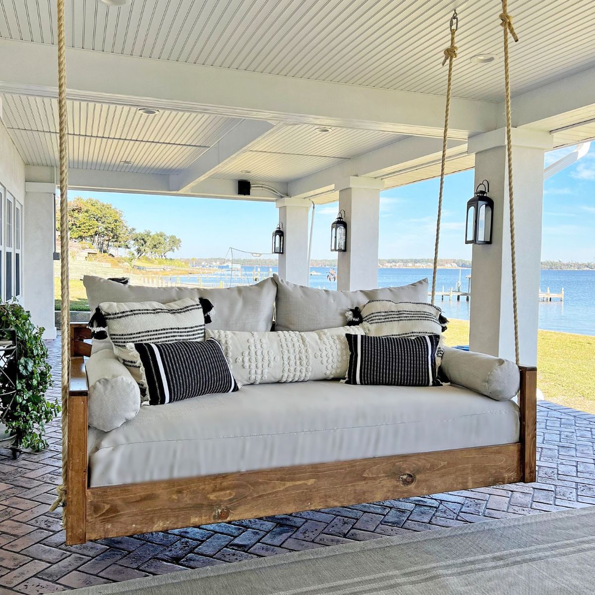 Daybed swing with custom cushions