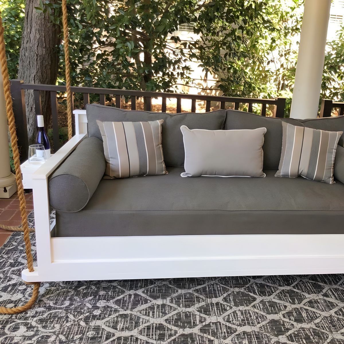 Gray custom outdoor daybed swing cushions