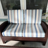 Outdoor Loveseat Cushions Made With Striped Sunbrella Fabric