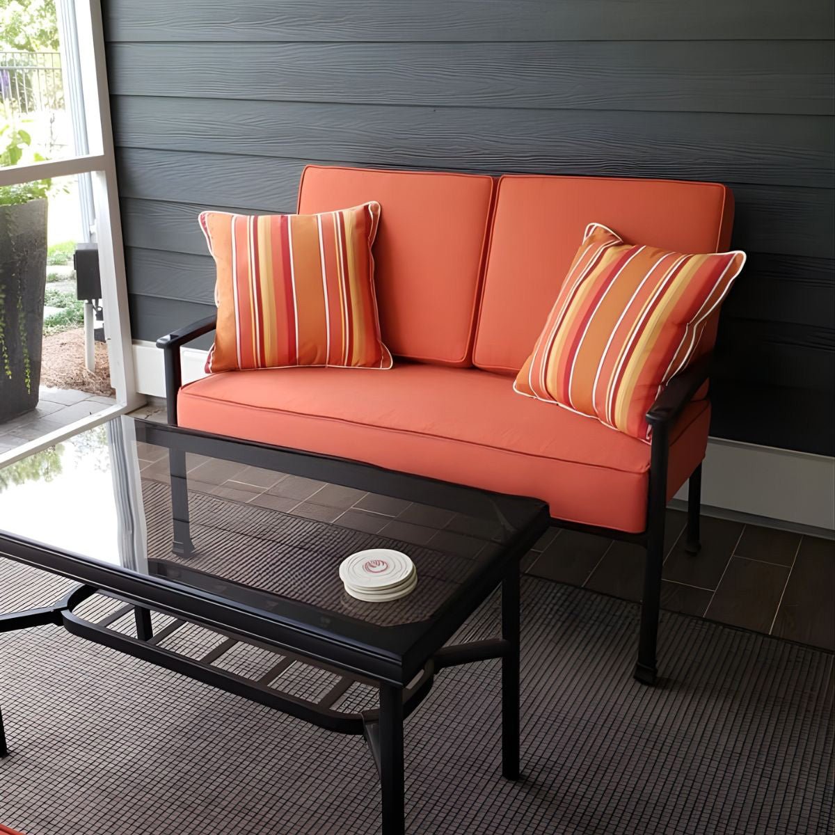 Orange Outdoor Loveseat Cushions Made With Sunbrella Fabric