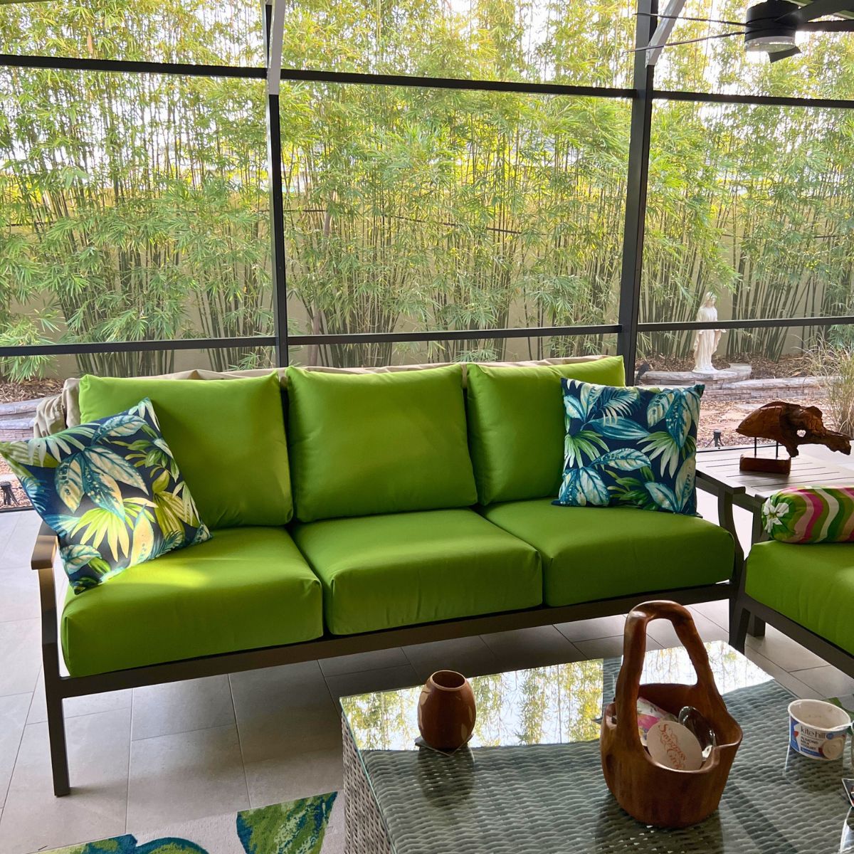 Green Outdoor Custom Sofa Cushion Made With Sunbrella Fabric