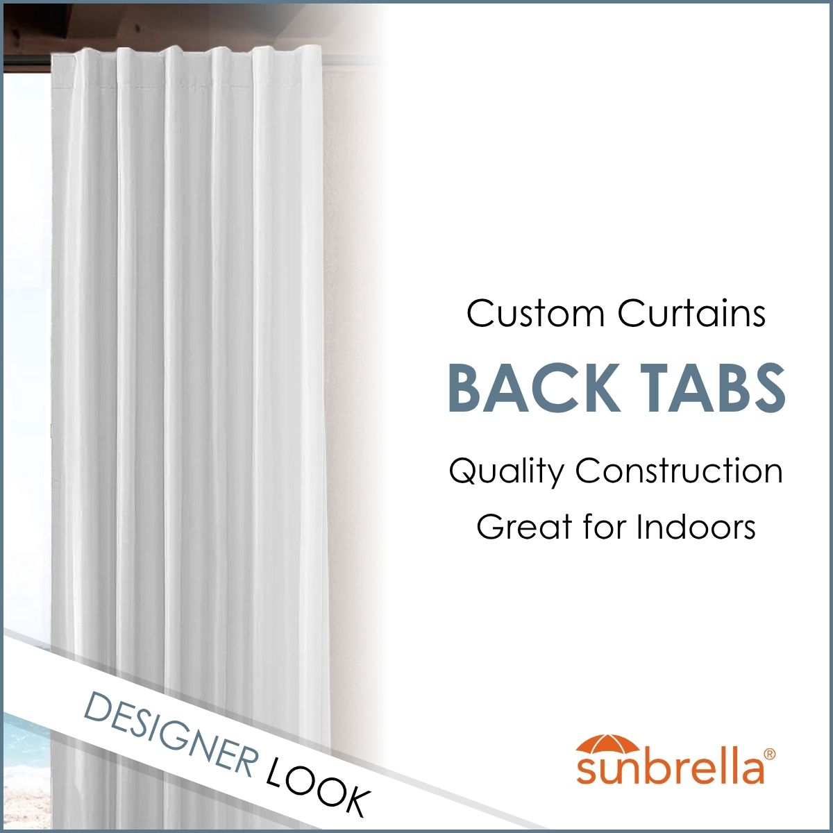 Custom Size Indoor/Outdoor Sunbrella Drapery Curtains with Back Tabs - Outdoor Fabric Central