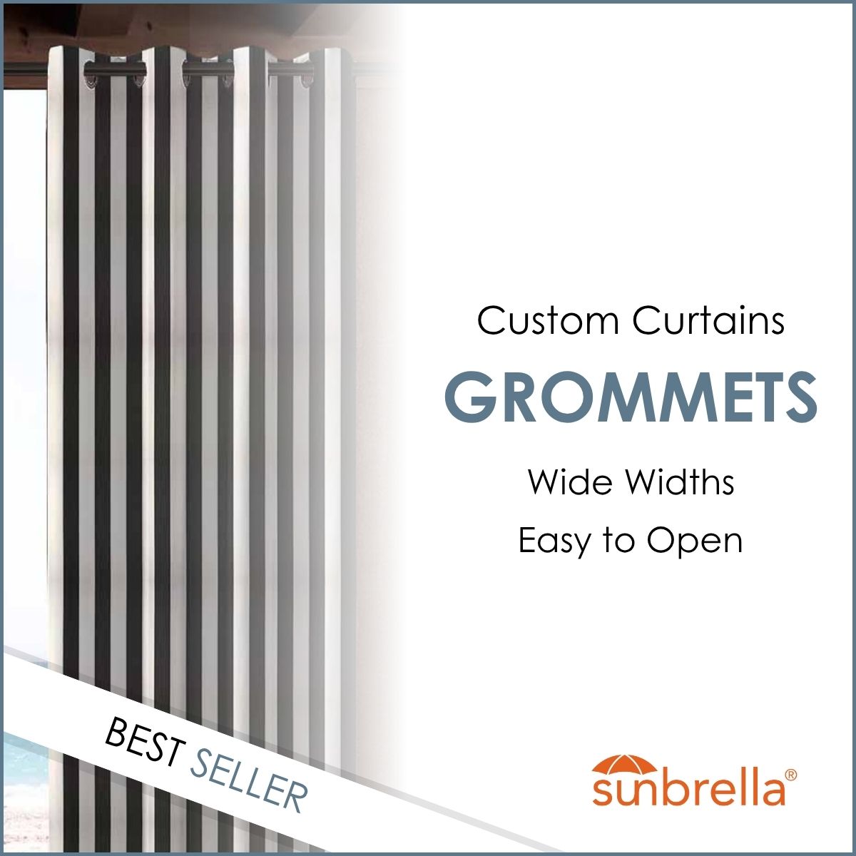Custom Size Indoor/Outdoor Sunbrella Drapery Curtains with Grommets - Outdoor Fabric Central