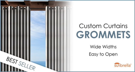 Custom Size Indoor/Outdoor Sunbrella Drapery Curtains with Grommets - Outdoor Fabric Central