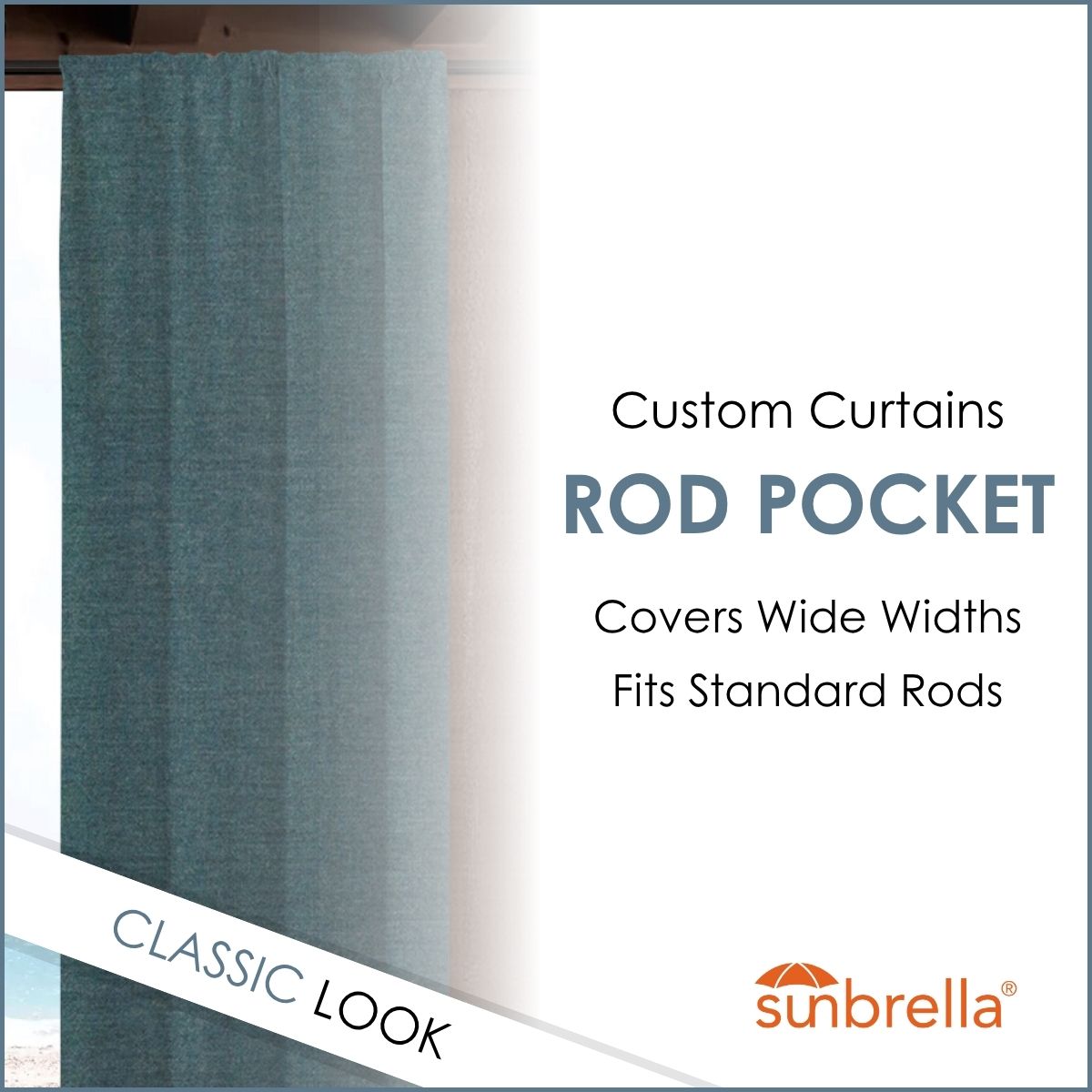 Custom Size Indoor/Outdoor Sunbrella Drapery Curtains with Rod Pocket - Outdoor Fabric Central
