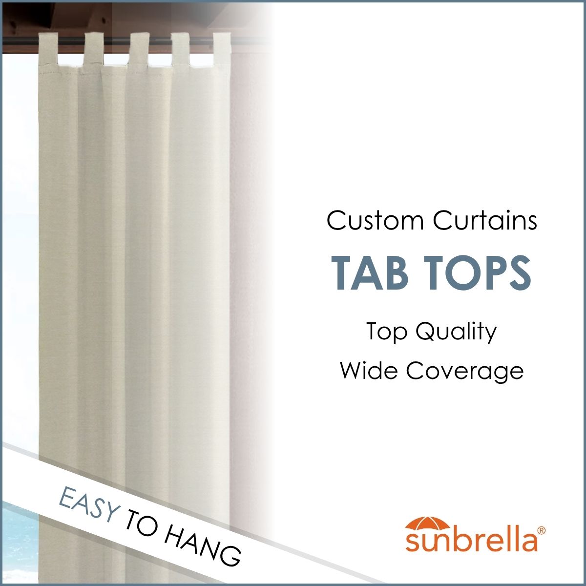 Custom Size Indoor/Outdoor Sunbrella Drapery Curtains with Tab Tops - Outdoor Fabric Central