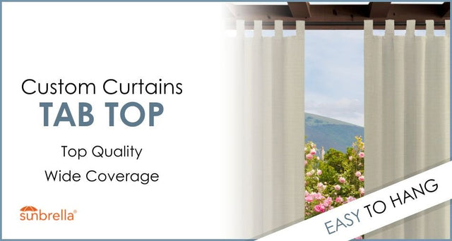 Custom Size Indoor/Outdoor Sunbrella Drapery Curtains with Tab Tops - Outdoor Fabric Central