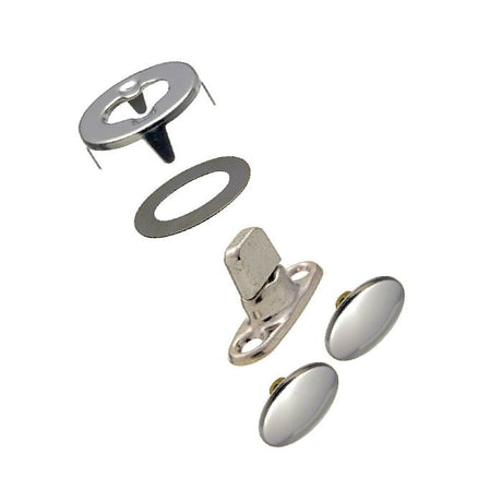 DOT Durable Turn Button Fastener Set - Cloth - to - Cloth (Nickel - Plated Brass) - Outdoor Fabric Central