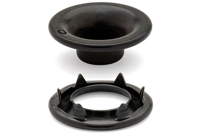 DOT Rolled Rim Grommet with Spur Washer 0 (20 - 007R001611XG) Government Black Brass 9/32 inch 1 - gross - Outdoor Fabric Central