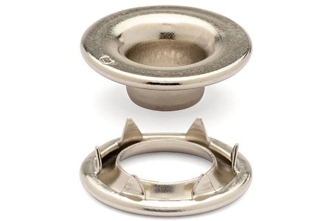 DOT Rolled Rim Grommet with Spur Washer 0 (20 - 007R051831XG) Nickel - Plated Brass 9/32 inch 1 - gross - Outdoor Fabric Central