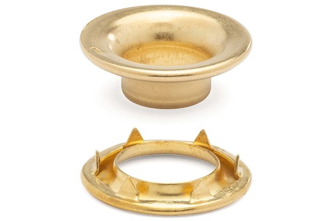DOT Rolled Rim Grommet with Spur Washer 1 (20 - 007R150001XG) Brass 13/32 inch 1 - gross - Outdoor Fabric Central