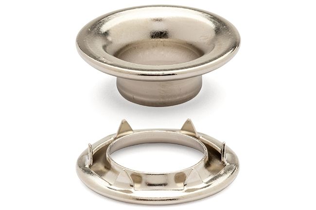 DOT Rolled Rim Grommet with Spur Washer 1 (20 - 007R151831XG) Nickel - Plated Brass 13/32 inch 1 - gross - Outdoor Fabric Central