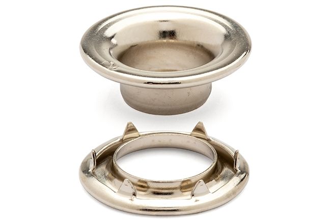 DOT Rolled Rim Grommet with Spur Washer 2 (20 - 007R251831XG) Nickel - Plated Brass 7/16 inch 1 - gross - Outdoor Fabric Central