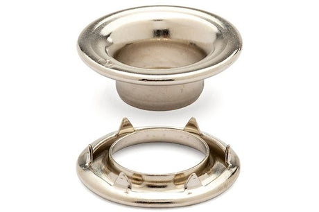 DOT Rolled Rim Grommet with Spur Washer 2 (20 - 007R251831XG) Nickel - Plated Brass 7/16 inch 1 - gross - Outdoor Fabric Central
