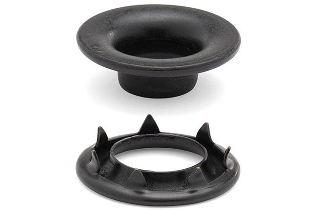 DOT Rolled Rim Grommet with Spur Washer 3 (20 - 007R301611XG) Government Black Brass 15/32 inch 1 - gross - Outdoor Fabric Central