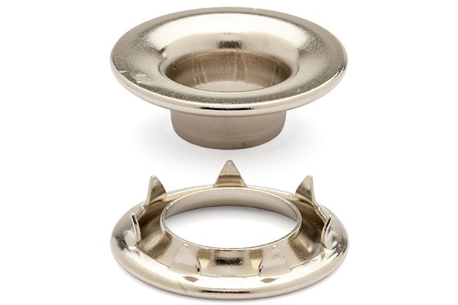 DOT Rolled Rim Grommet with Spur Washer 3 (20 - 007R351831XG) Nickel - Plated Brass 15/32 inch 1 - gross - Outdoor Fabric Central