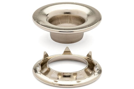 DOT Rolled Rim Grommet with Spur Washer 3 (20 - 007R351831XG) Nickel - Plated Brass 15/32 inch 1 - gross - Outdoor Fabric Central