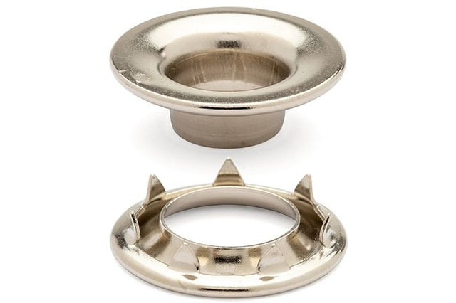 DOT Rolled Rim Grommet with Spur Washer 3 (20 - 007R351831XG) Nickel - Plated Brass 15/32 inch 1 - gross - Outdoor Fabric Central