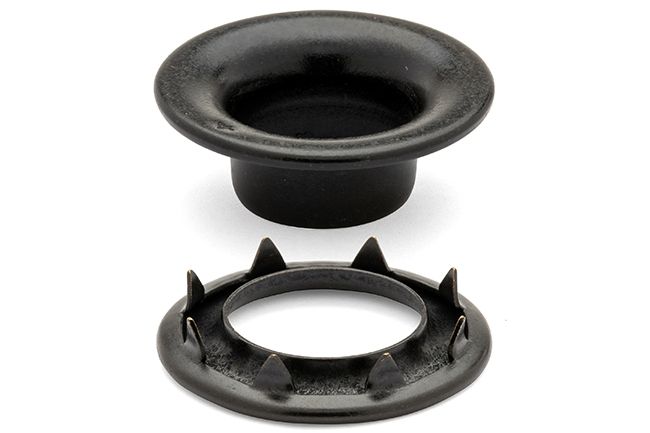 DOT Rolled Rim Grommet with Spur Washer 4 (20 - 007R401611XG) Government Black Brass 9/16 inch 1 - gross - Outdoor Fabric Central