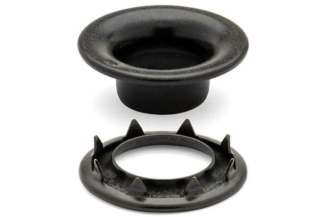 DOT Rolled Rim Grommet with Spur Washer 4 (20 - 007R401611XG) Government Black Brass 9/16 inch 1 - gross - Outdoor Fabric Central