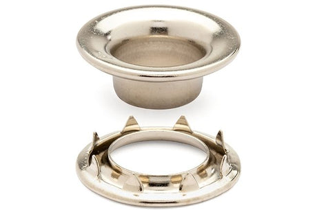 DOT Rolled Rim Grommet with Spur Washer 4 (20 - 007R451831XG) Nickel - Plated Brass 9/16 inch 1 - gross - Outdoor Fabric Central