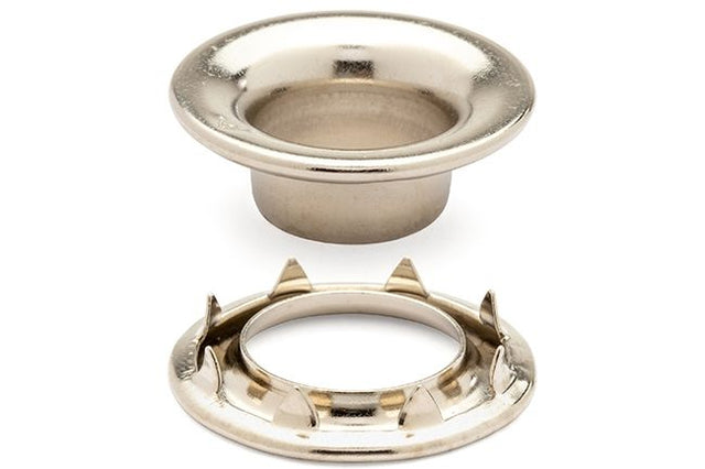DOT Rolled Rim Grommet with Spur Washer 4 (20 - 007R451831XG) Nickel - Plated Brass 9/16 inch 1 - gross - Outdoor Fabric Central