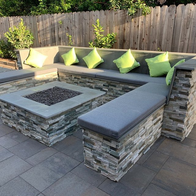 Outdoor custom bench cushions made with Sunbrella fabric