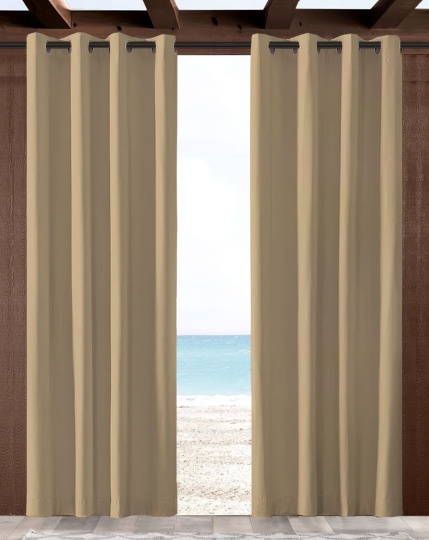 Sunbrella Canvas Heather Beige Indoor/Outdoor Curtain Panel - Outdoor Fabric Central