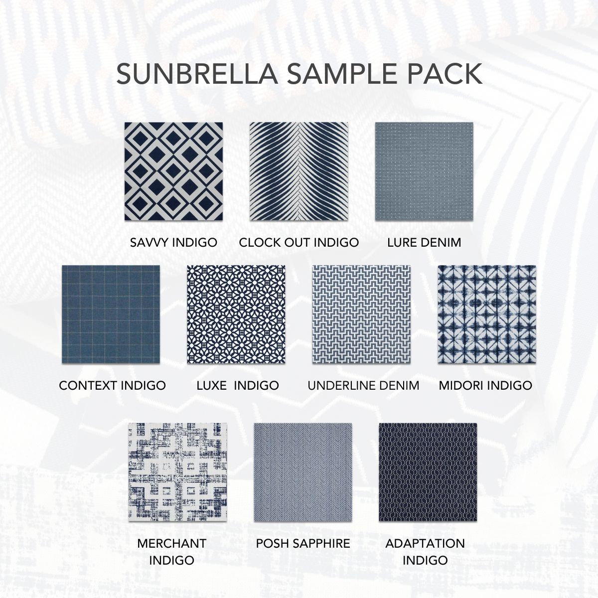 Sunbrella Sample Pack - Blue / Navy Patterns - Outdoor Fabric Central