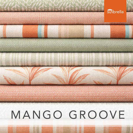 Blush and green sunbrella fabric samples for outdoor cushions and curtains.