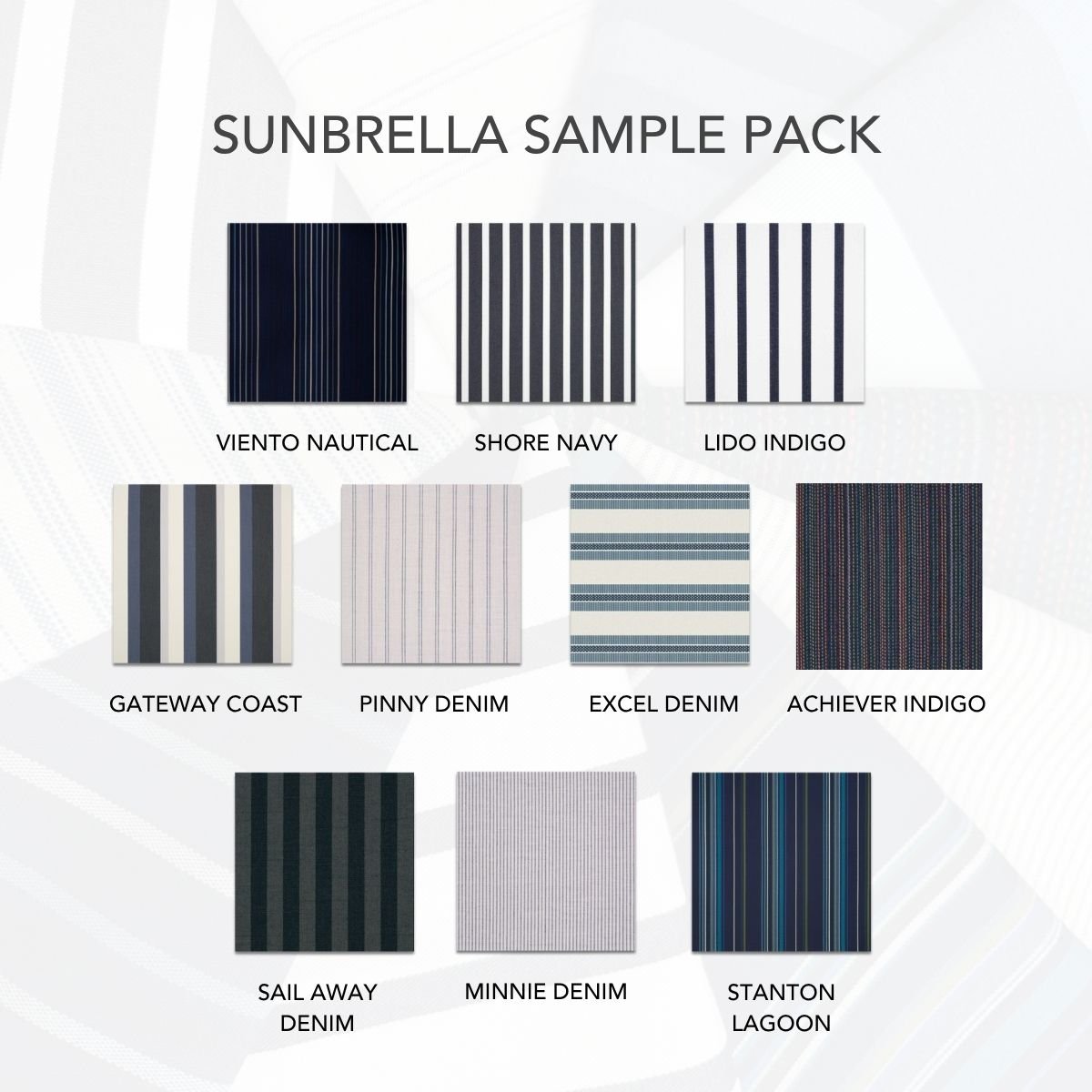 Sunbrella Sample Pack - Navy Stripes - Outdoor Fabric Central