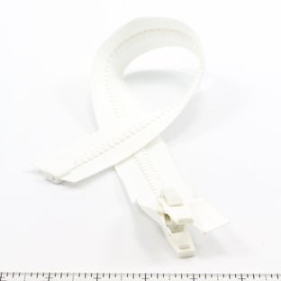 YKK Vislon 10 Separating Zipper AutoLok Double Pull Plastic Slider 18 inch White - Outdoor Fabric Central