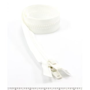 YKK Vislon 10 Separating Zipper AutoLok Double Pull Plastic Slider 30 inch White - Outdoor Fabric Central
