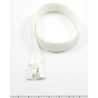 YKK Vislon 10 Separating Zipper AutoLok Double Pull Plastic Slider 42 inch White - Outdoor Fabric Central