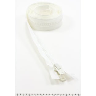 YKK Vislon 10 Separating Zipper AutoLok Double Pull Plastic Slider 72 inch White - Outdoor Fabric Central