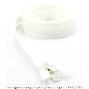 YKK Vislon 10 Separating Zipper AutoLok Double Pull Plastic Slider 78 inch White - Outdoor Fabric Central
