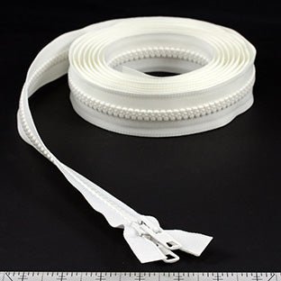 YKK Vislon 10 Separating Zipper AutoLok Short Double Pull Metal Slider 144 inch White - Outdoor Fabric Central