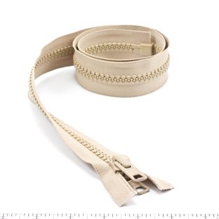 YKK Vislon 10 Separating Zipper AutoLok Short Double Pull Metal Slider 24 inch Light Beige - Outdoor Fabric Central