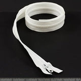 YKK Vislon 5 Separating Zipper AutoLok Short Single Pull Metal Slider VSOL56 42 inch White - Outdoor Fabric Central