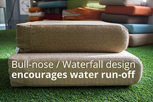 bullnose/waterfall design encourages water run-off